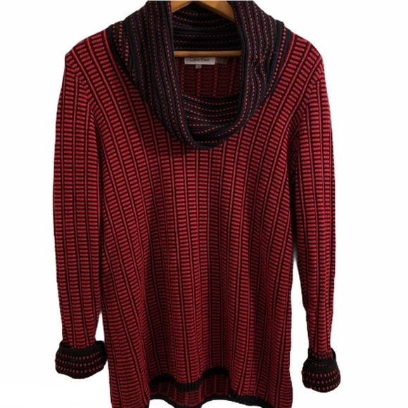 Calvin Klein Sweaters - Calvin Klein Red and Black Cowl Neck Knit Sweater Size Small
